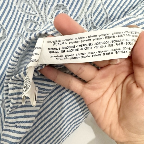 Zara striped blue blouse with lace floral cutout details mesh pin stripe size XS - Picture 5 of 5